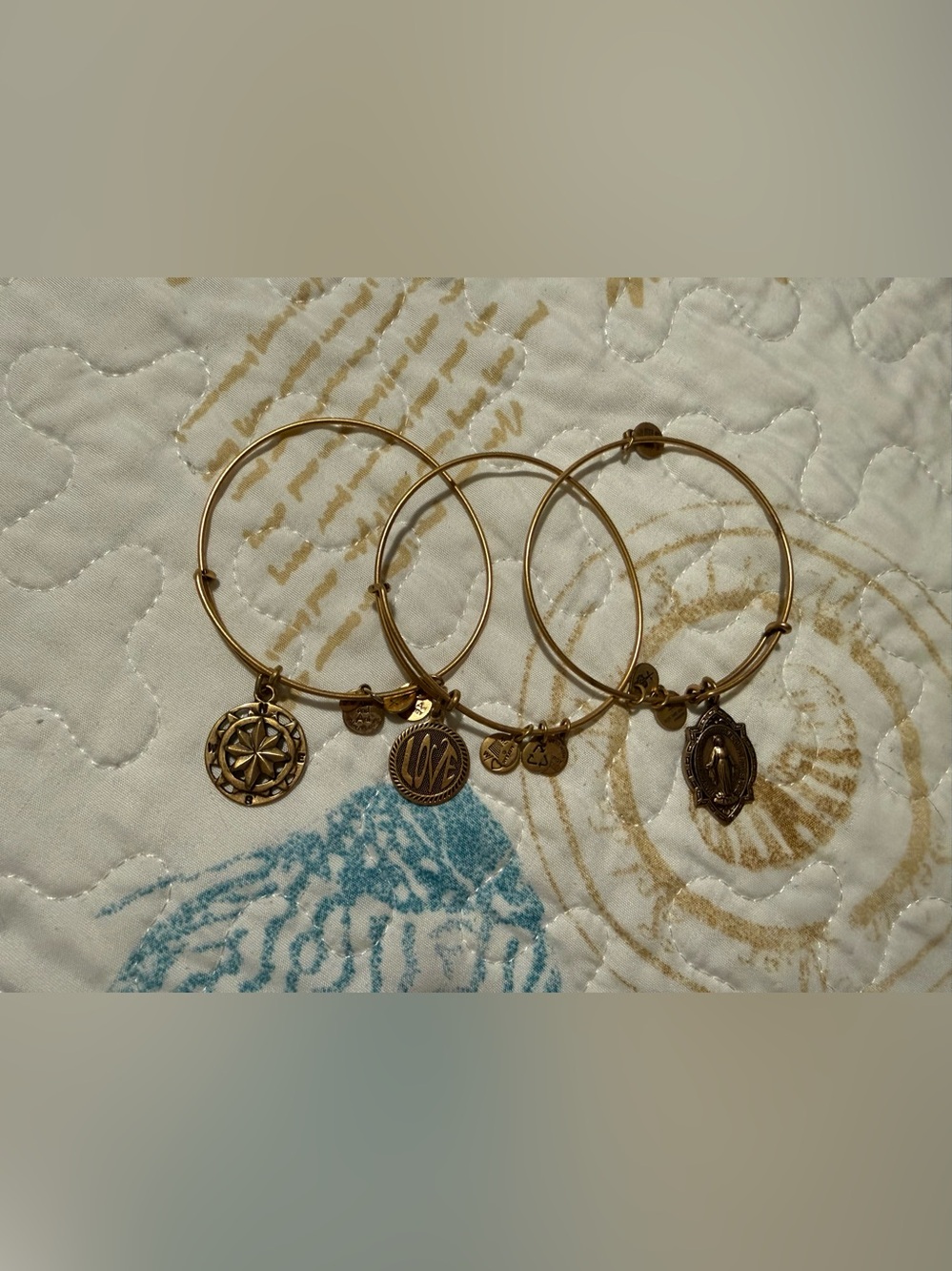 Alex and Ani Gold-Tone Charm Bangle Bracelet Set - Compass, Monogram & Medallion
